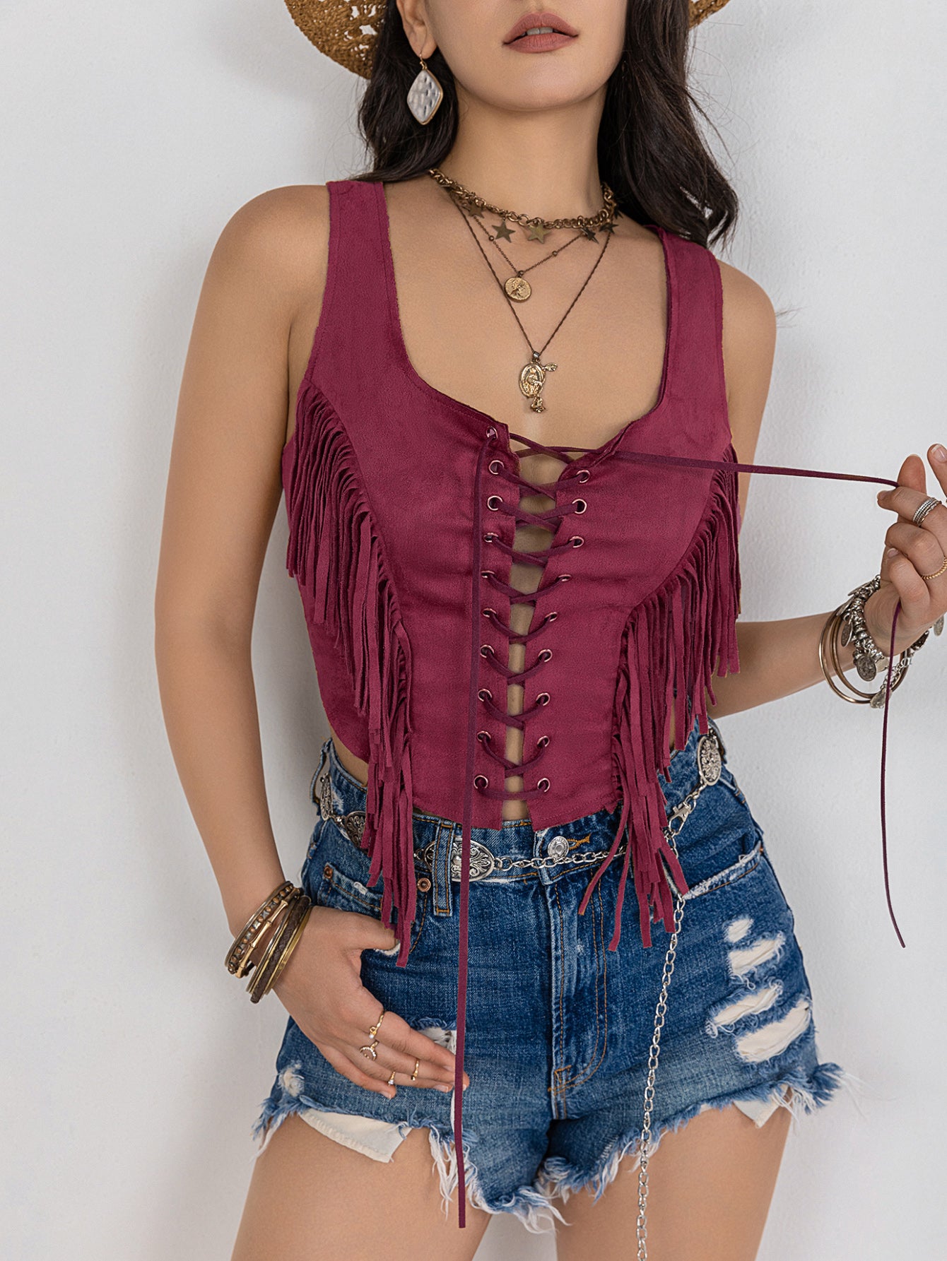 Women Autumn Winter Bottoming Tassel Sleeveless Top