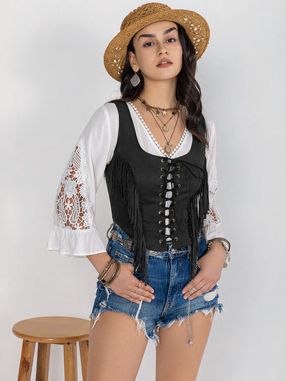 Women Autumn Winter Bottoming Tassel Sleeveless Top