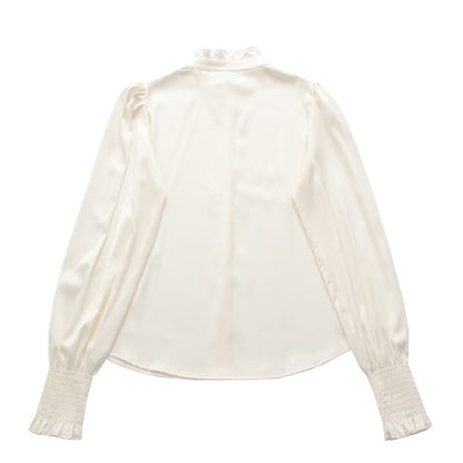 White Shirt for Women Spring Autumn Sense Ruffled Top Stand Collar Bottoming Shirt Autumn Winter