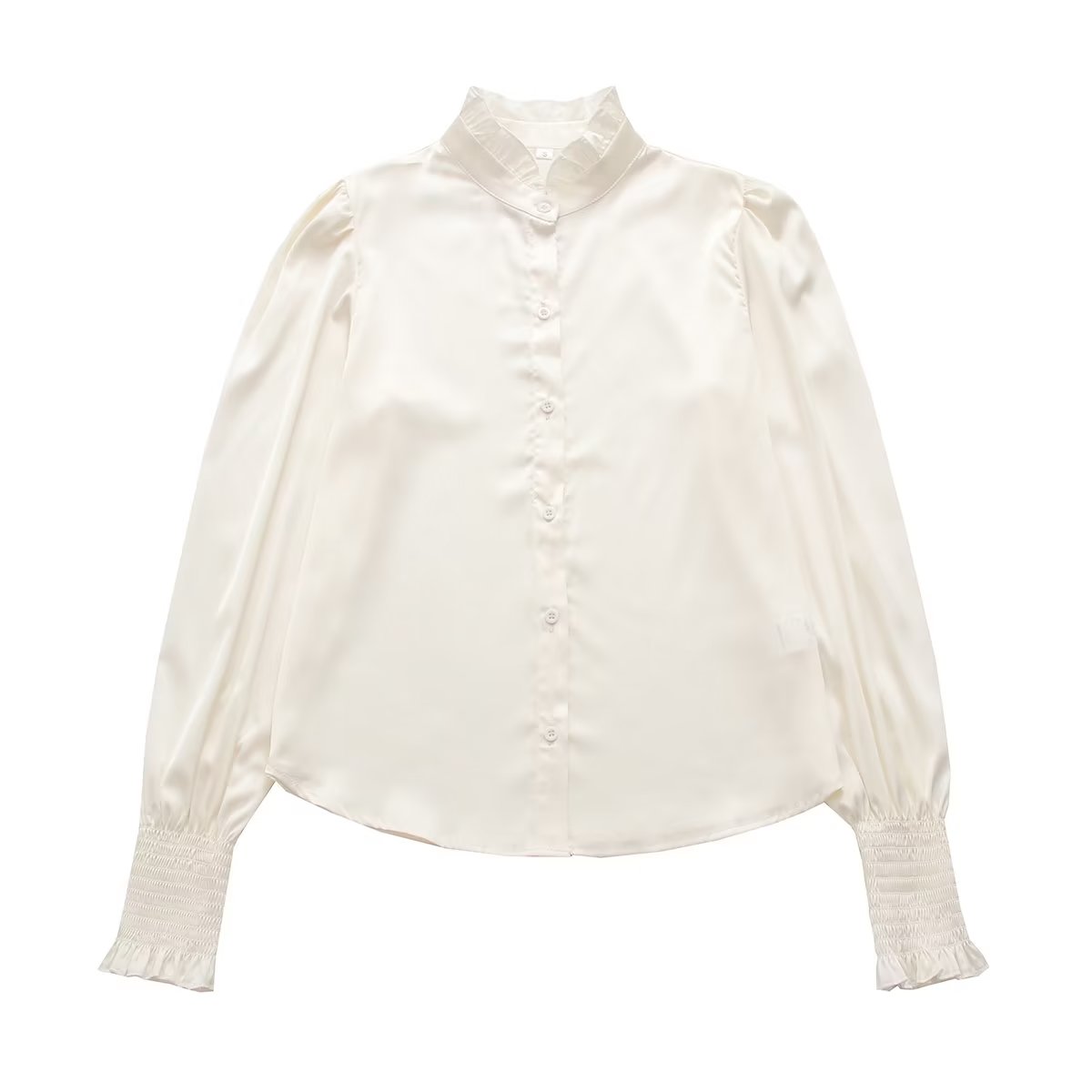 Camisa blanca para mujer Primavera Otoño Sense Camisa con volantes y cuello alto Camisa de fondo Otoño Invierno