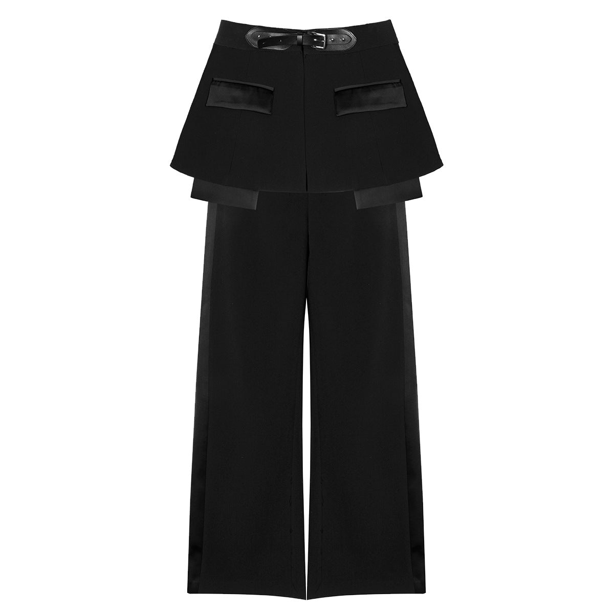 Leather Belt Short Skirt Waist Seal Work Pant Two Piece Set Drooping Wide Leg Pants Women Two Piece Set