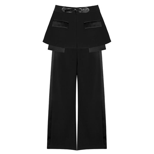 Leather Belt Short Skirt Waist Seal Work Pant Two Piece Set Drooping Wide Leg Pants Women Two Piece Set