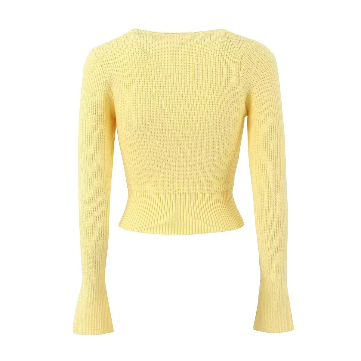 Zarter dreifarbiger Pullover mit Blumenstickerei und quadratischem Kragen für Damen im Herbst, süßes, schmal geschnittenes bauchfreies Top mit Krawattenhals