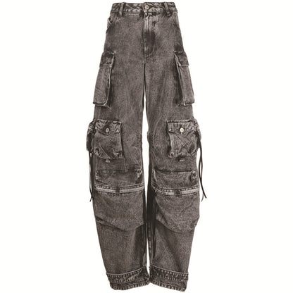 Street Modern Kombination Jeans Frauen Millionen Können Tragen Passender Arbeitskleidung Multi-Pocket Washed Wear Wide Leg Pants