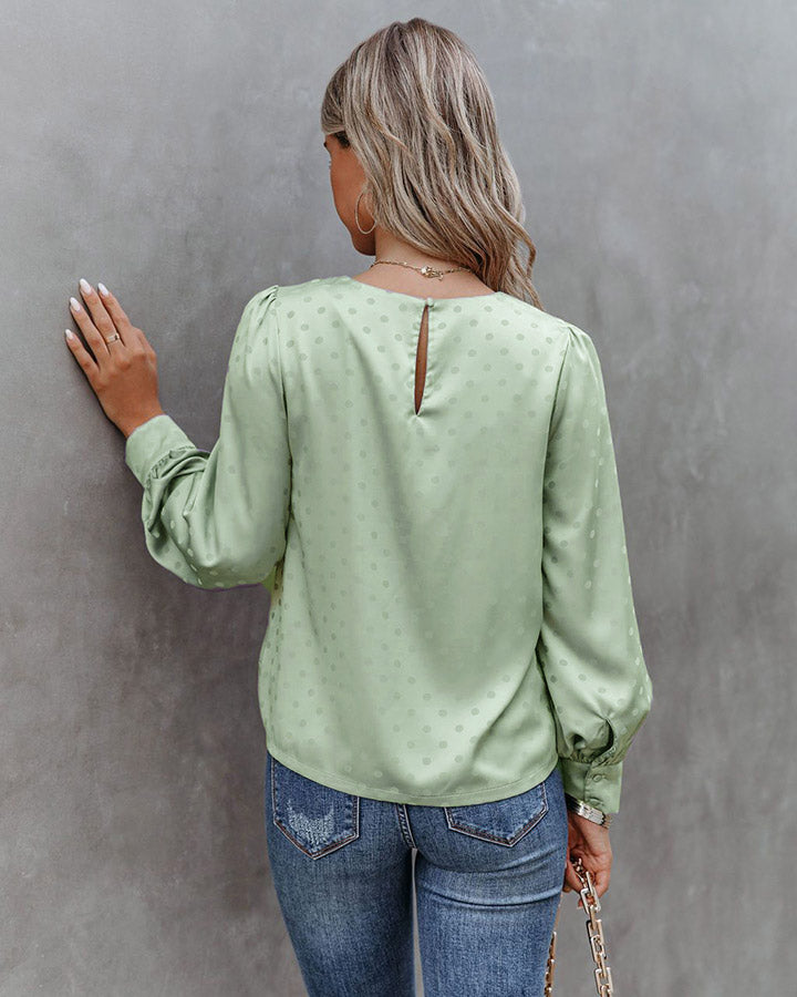 Spring Summer Chiffon Shirt Loose Long Sleeve Elegant Polka Dot Satin Top Women