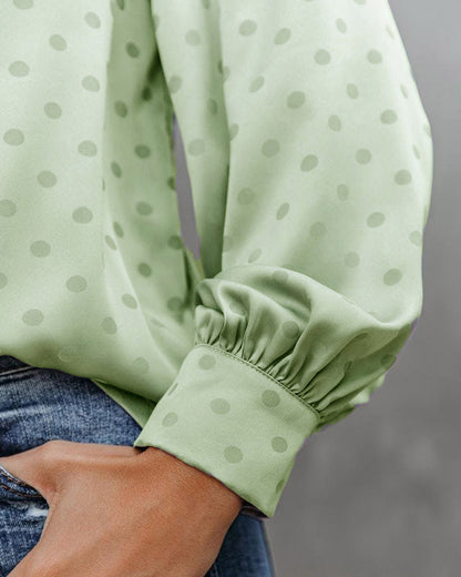 Spring Summer Chiffon Shirt Loose Long Sleeve Elegant Polka Dot Satin Top Women