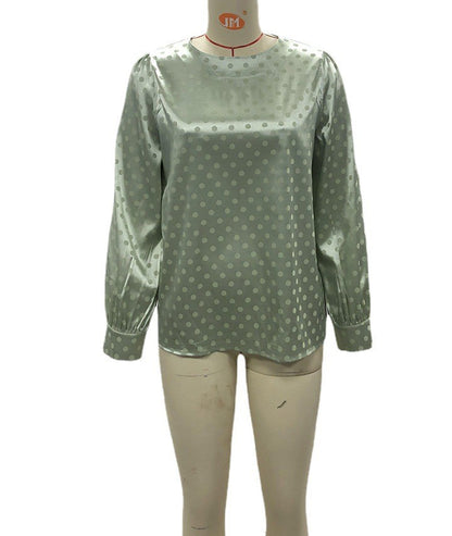 Spring Summer Chiffon Shirt Loose Long Sleeve Elegant Polka Dot Satin Top Women