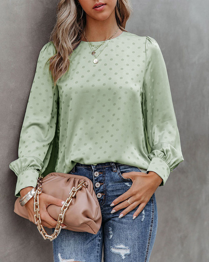 Spring Summer Chiffon Shirt Loose Long Sleeve Elegant Polka Dot Satin Top Women