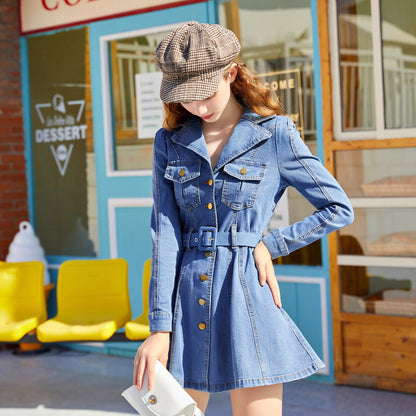 Women Waist Slimming Belt Denim Dress