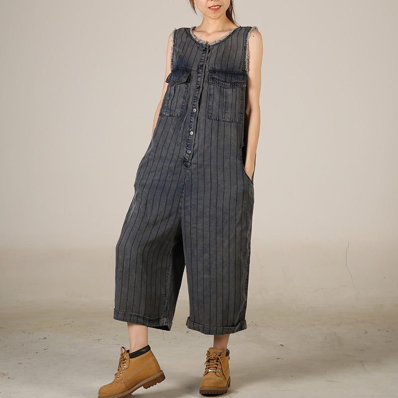 Loose Jumpsuit Personality Wool Tassel Hanging Crotch Wide Leg Cropped Jeans Korean