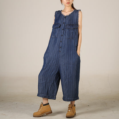 Loose Jumpsuit Personality Wool Tassel Hanging Crotch Wide Leg Cropped Jeans Korean