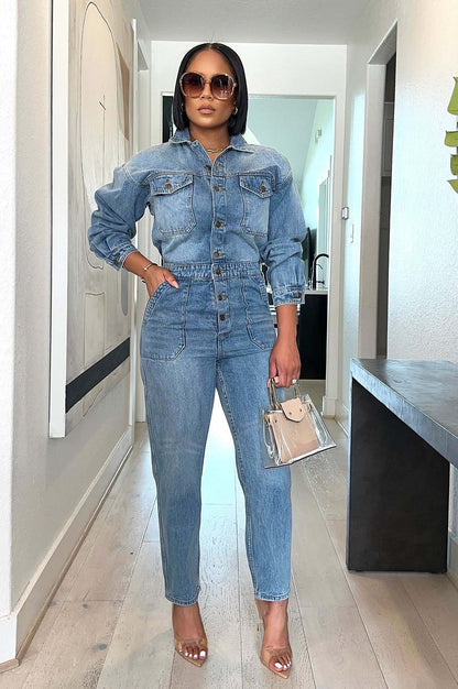 Damenbekleidung Frühling Sexy Denim Jumpsuit