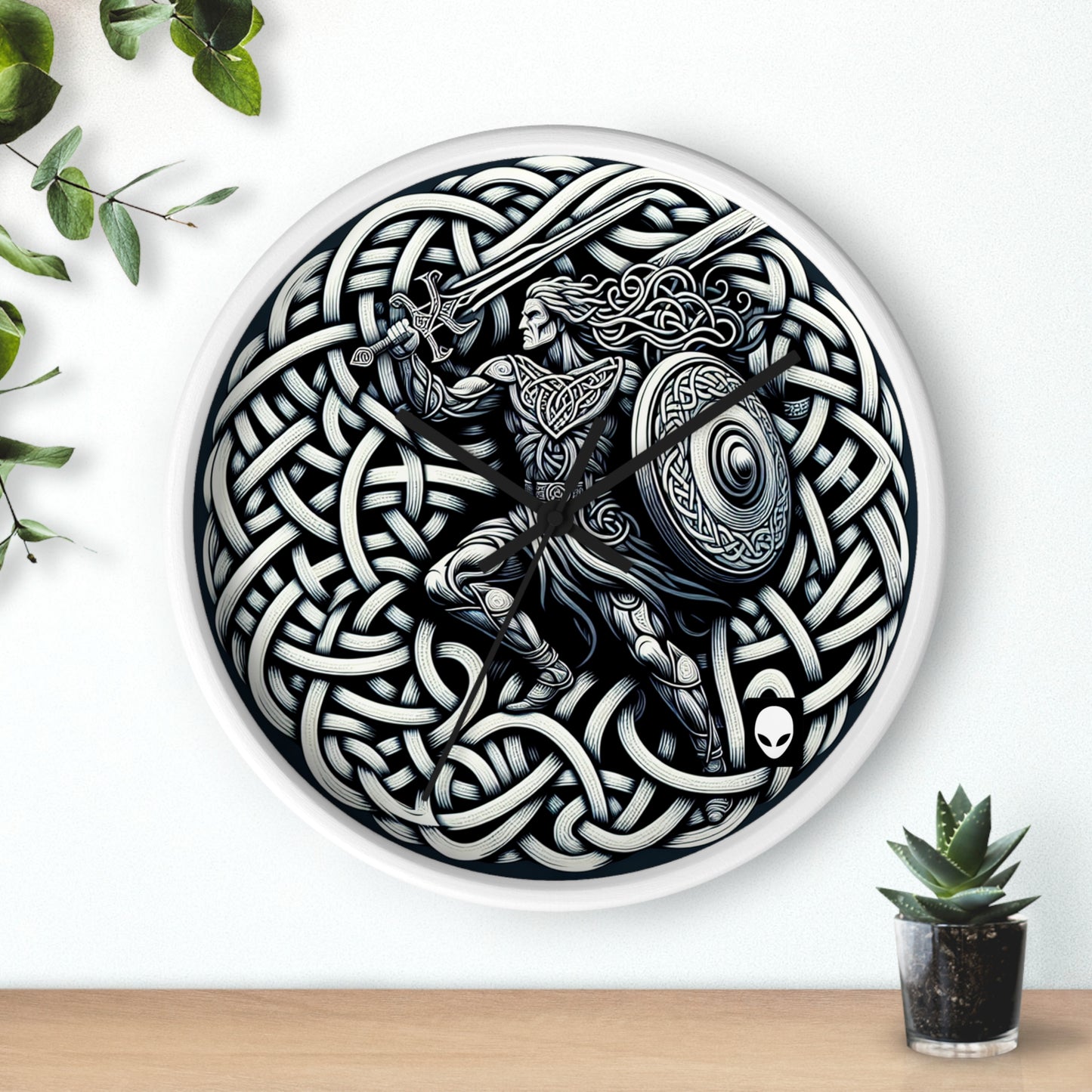 "Celtic Knight: Sword & Shield in Ancient Knots" - The Alien Wall Clock Celtic Art Style