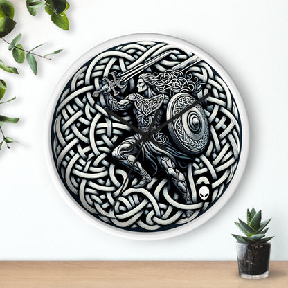 "Celtic Knight: Sword & Shield in Ancient Knots" - The Alien Wall Clock Celtic Art Style