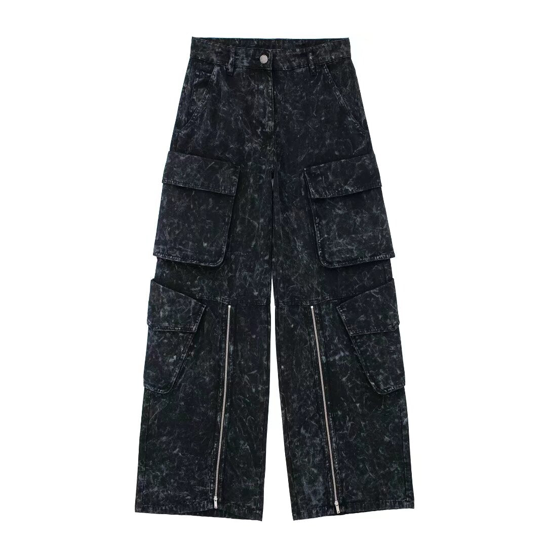 Frühling Persönlichkeit Straße Modische Camouflage Multi Pocket Design Lose Niedrige Taille Overalls