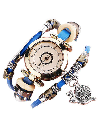 Reloj de pulsera vintage para mujer Reloj de cuero enrollado Colgante de caracol