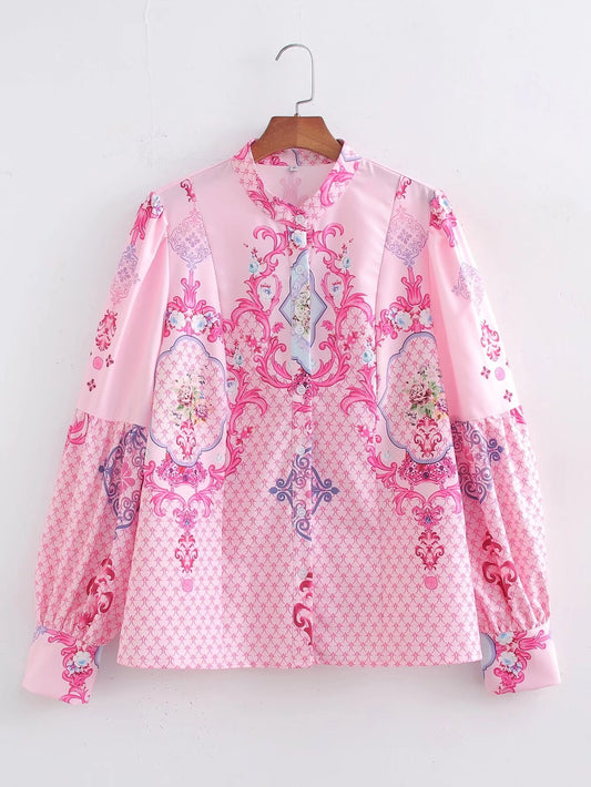 Women Clothing Spring Young Long Sleeve Positioning Printed Shirt