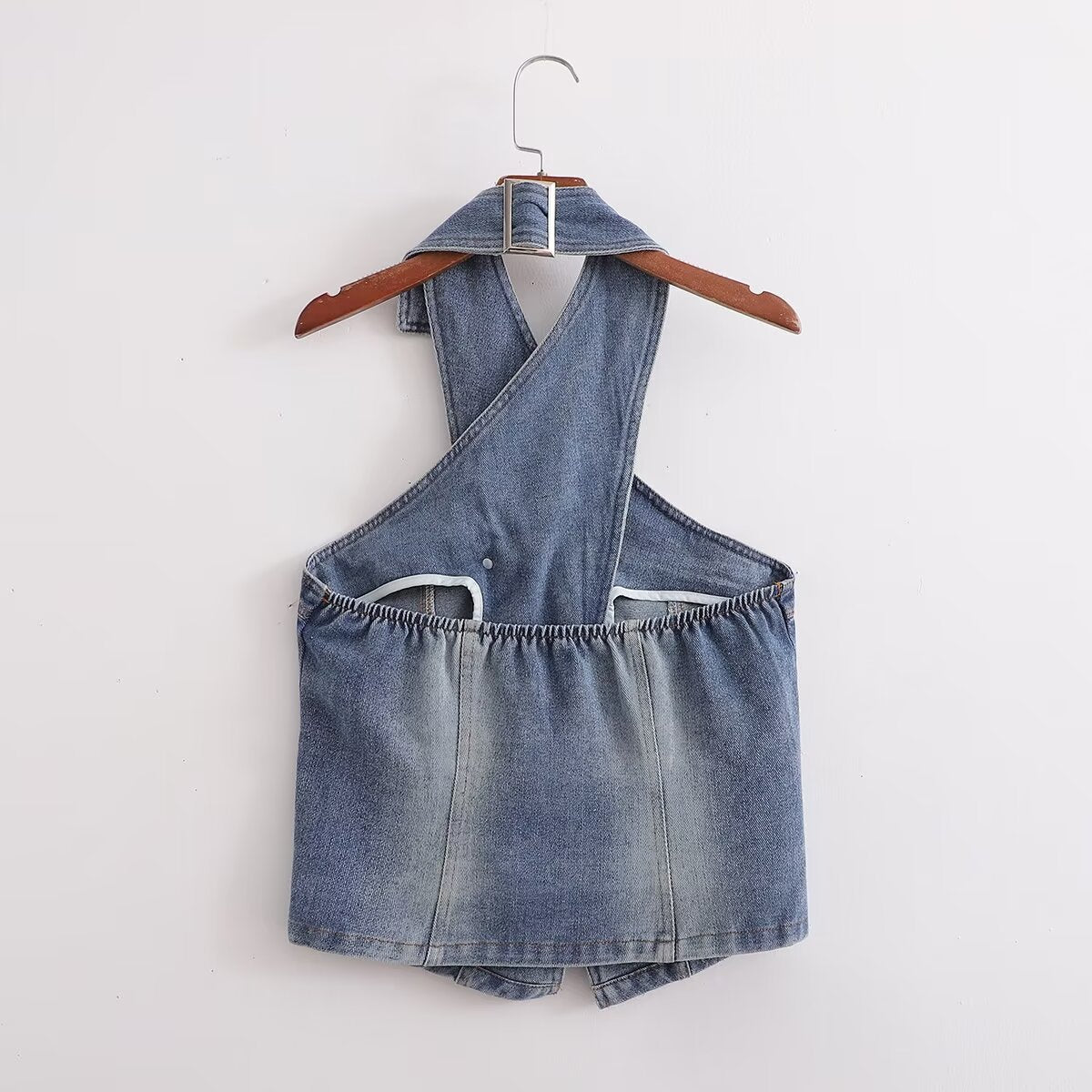 Summer Halter Backless V neck Retro Washed Do the Old Cowboy Vest Outer Wear Internet Top