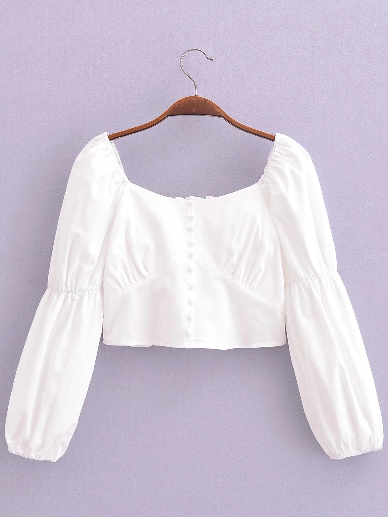 Spring Women Cotton Back Elastic off Shoulder Long Sleeve Shirt