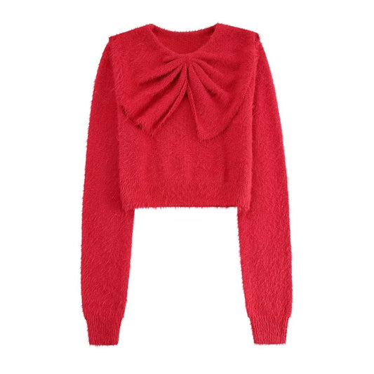 Spring And Autumn Solid Color Bow Blouse For Women