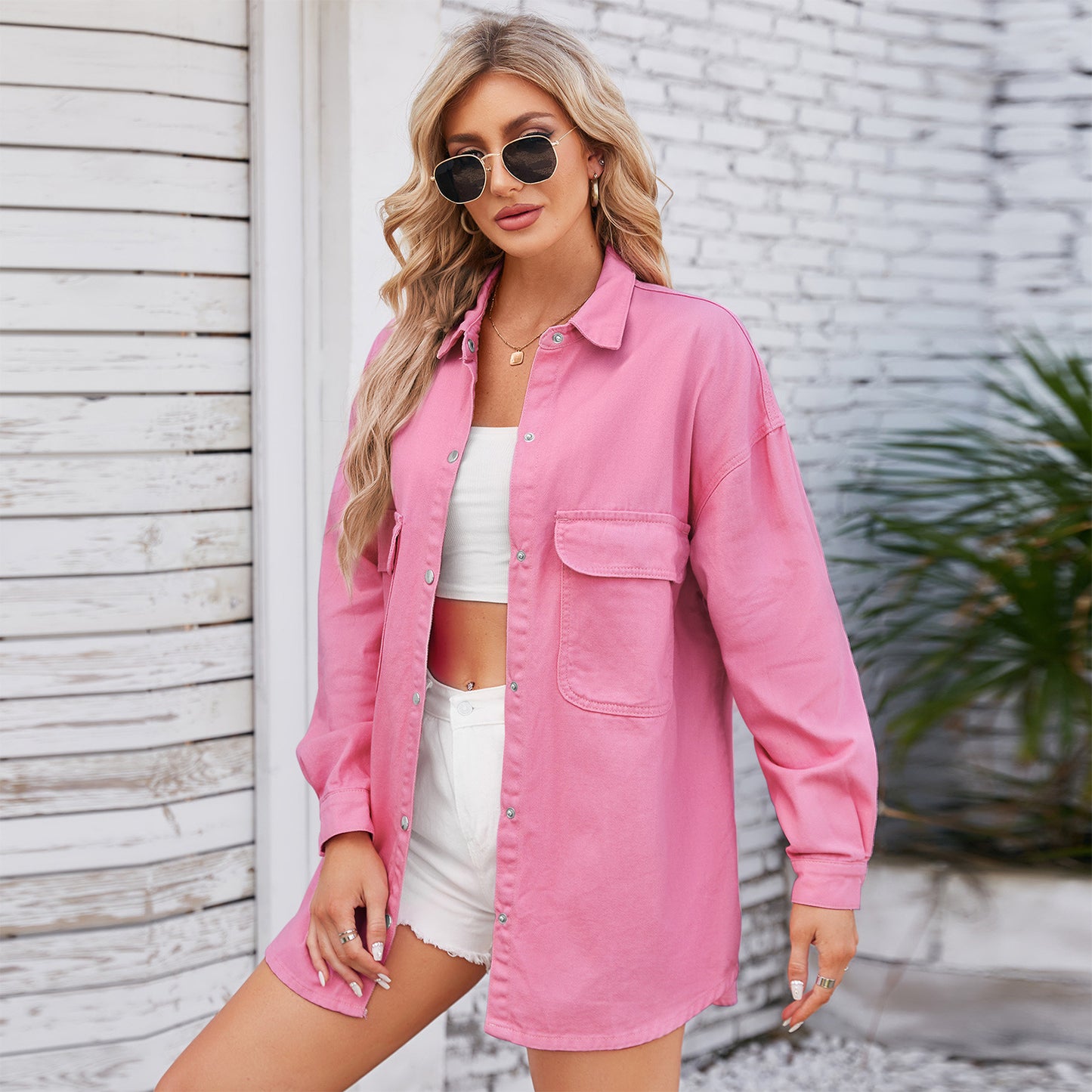 Women Clothing Spring Washed Loose Long Sleeved Denim Shirt Top