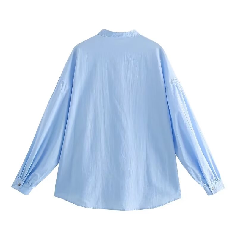 Camisa de manga larga holgada de algodón lavada a la piedra a juego de moda para mujer de invierno