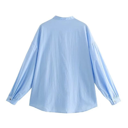 Camisa de manga larga holgada de algodón lavada a la piedra a juego de moda para mujer de invierno