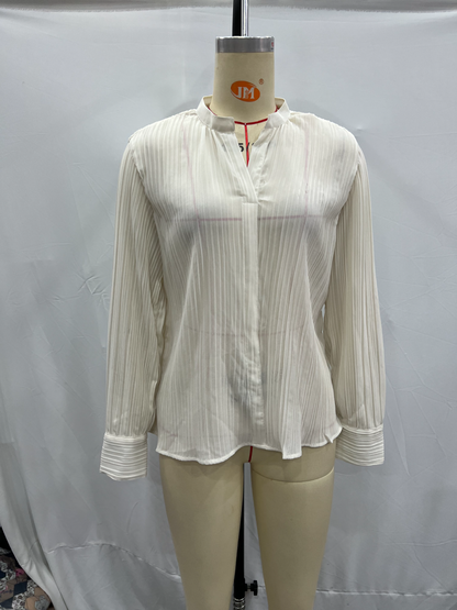 Ropa de invierno para mujer, camisa de manga larga plisada con cuello en V, holgada, combina con todo, a la moda