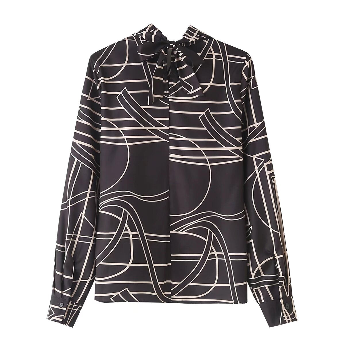 Women Clothing French All Match Geometric Abstract Print Loose Casual Long Sleeves Shirt