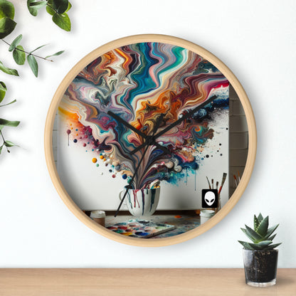 "Un paraíso de pintura vertida: arte de vertido de acrílico" - El reloj de pared alienígena Estilo de vertido de acrílico