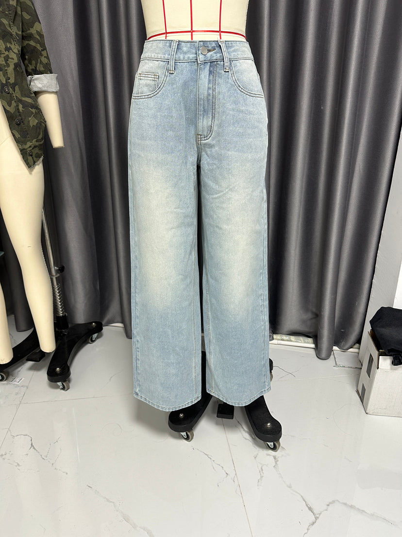 Retro-Jeans mit langem, weitem Bein, sexy, lockere Jeans mit weitem Bein, hohe Taillenhose für Damen