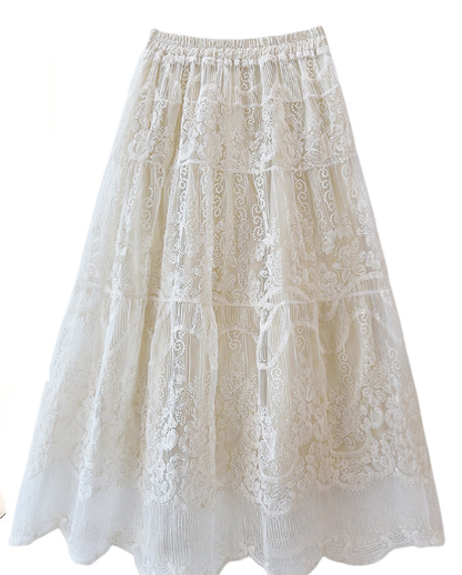 Lace Embroidered Skirt Four Seasons Korean Embroidered Pettiskirt Gentle Lace Mesh Umbrella Skirt