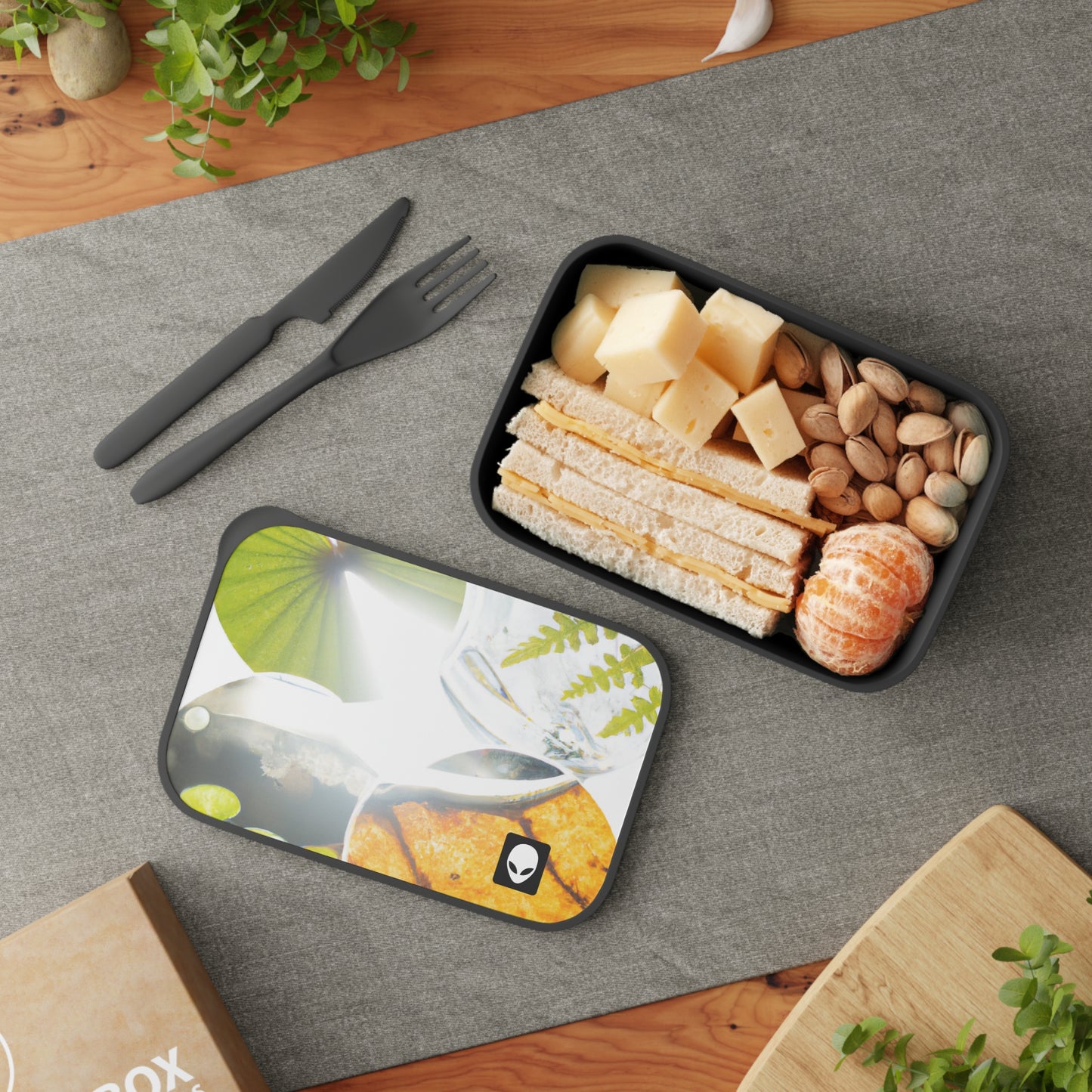 „Earth's Splendor: A Colorful Collage of Natural Wonders“ – Die umweltfreundliche PLA-Bento-Box von Alien mit Band und Utensilien