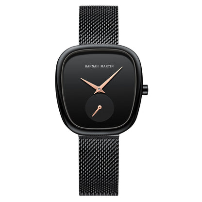 Reloj de cuarzo Milan Mesh de acero inoxidable para mujer Half Tonneau