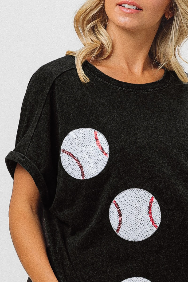 Spring Summer Baseball Game Sequined T shirt Women Sequin Short Sleeve Outerwear Top