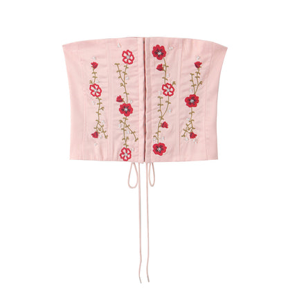 Damen Kleidung Französisches rosa Stickerei plus Perlen-Tube-Top