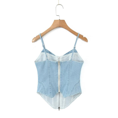 Women Slim Fit Slim Sexy Corset Boning Corset Zipper Denim Camisole