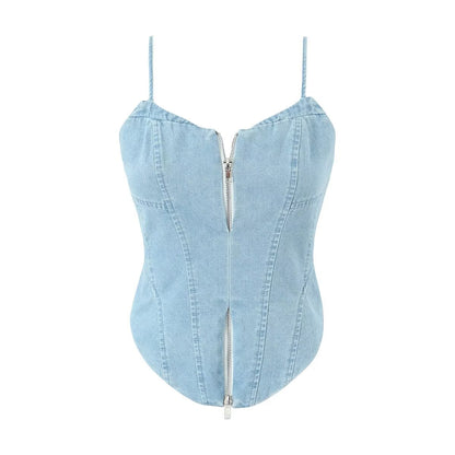 Mujer Slim Fit Slim Sexy Corset Deshuesado Corset Cremallera Denim Camisola