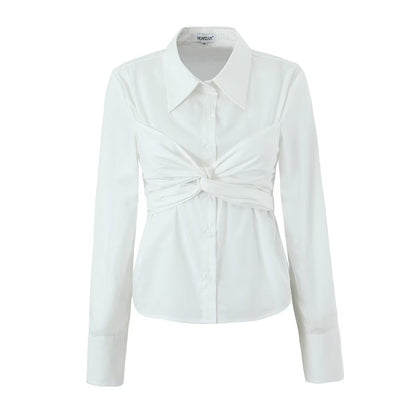 Spring Sexy Personality Rope Bow Women Long Sleeve White Shirt Top