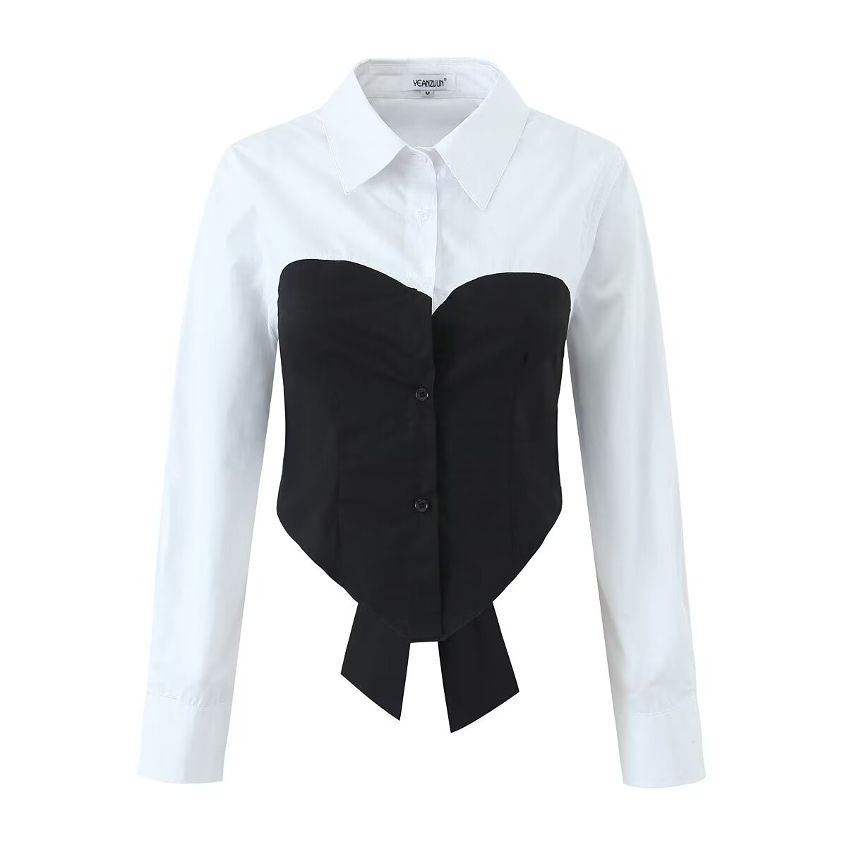 Spring Sexy Personality Love Contrast Color Stitching Single Breasted Long Sleeve Women Shirt