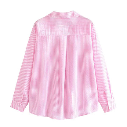 Women Clothing Summer Street Urban Casual Striped Shirt