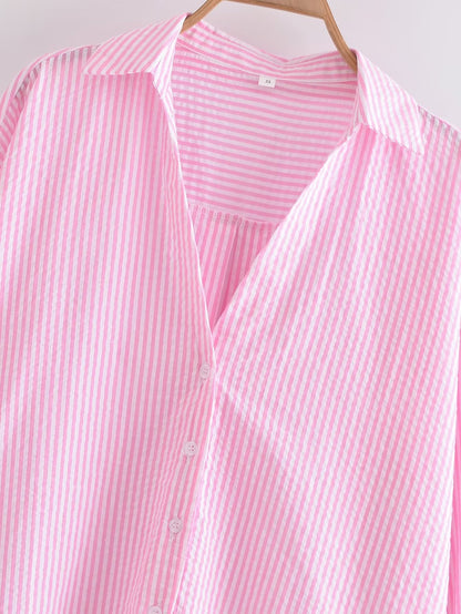 Camisa informal de rayas urbanas de verano para mujer