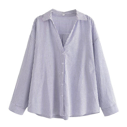 Women Clothing Summer Street Urban Casual Striped Shirt