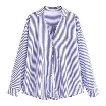 Women Clothing Summer Street Urban Casual Striped Shirt