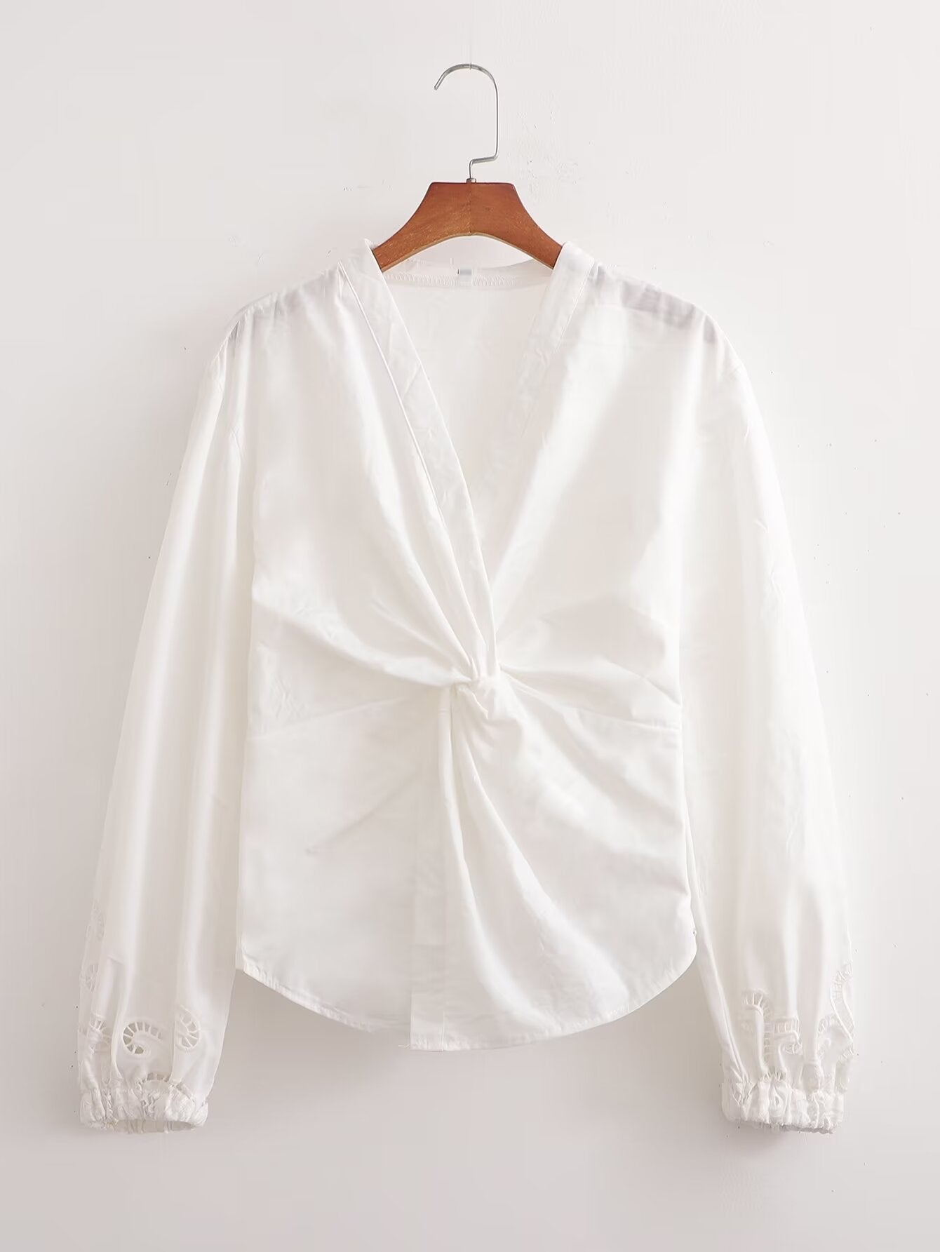 Camisa blanca francesa con cuello en V y manga larga para mujer, Tops adelgazantes finos de verano