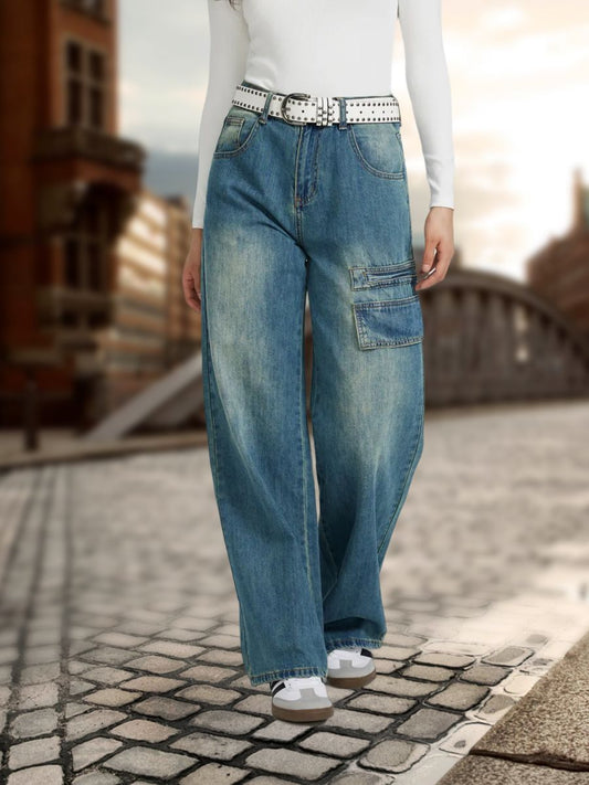 Spring Summer Retro Overalls High Waist Slimming Fashionable All Match Denim Trousers