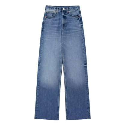 Ropa lavada Pantalones vaqueros blancos de cintura alta Pantalones de pierna ancha ocasionales Pantalones rectos cómodos sueltos de primavera para mujer