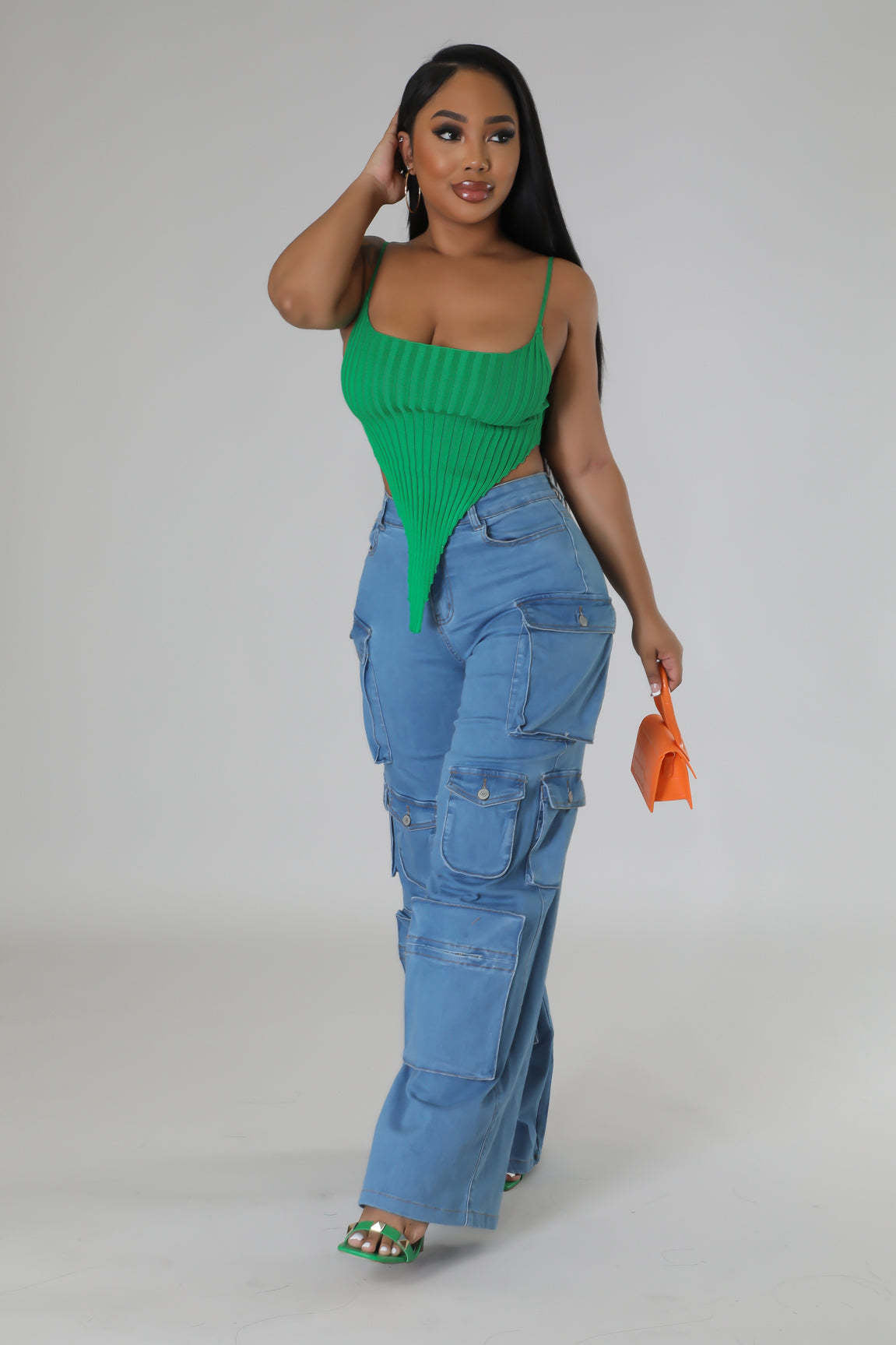 Multi Bag Bellows Pocket Jeans Wide Leg Pants Retro Casual Pants Overalls