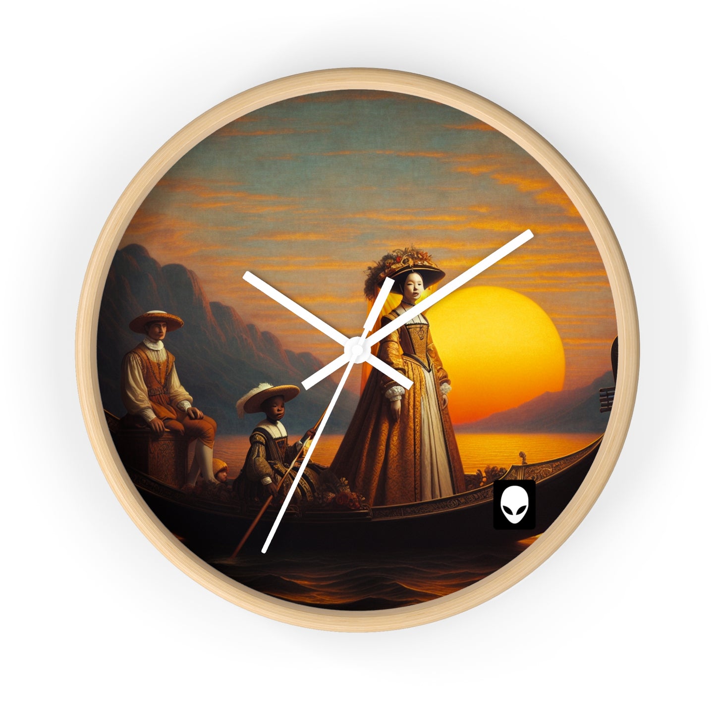 "Golden Twilight in the Italian Gondola" - The Alien Wall Clock Renaissance Art Style