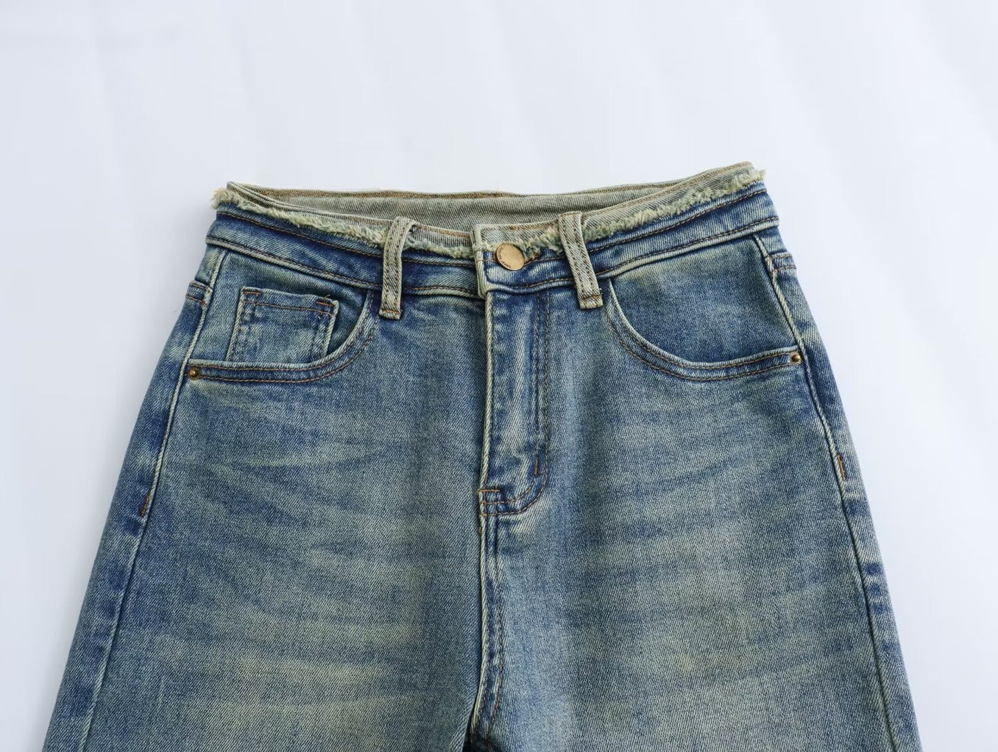 Smoke Tube Jeans Frühling Herbst Bördeln Hohe Taille Lose Kleine Abnehmen Gerade Baguette Hose